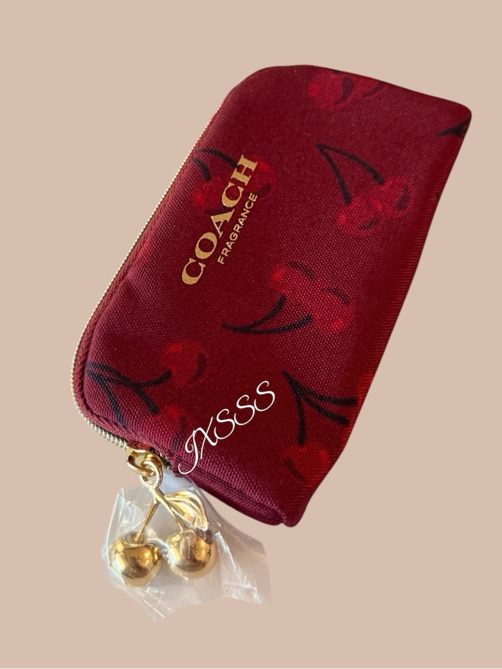 Red-Gold Coach Beauty (Cherry-Print) Mini Coin-Pouch/Fragrance SET - Picture 4 of 12